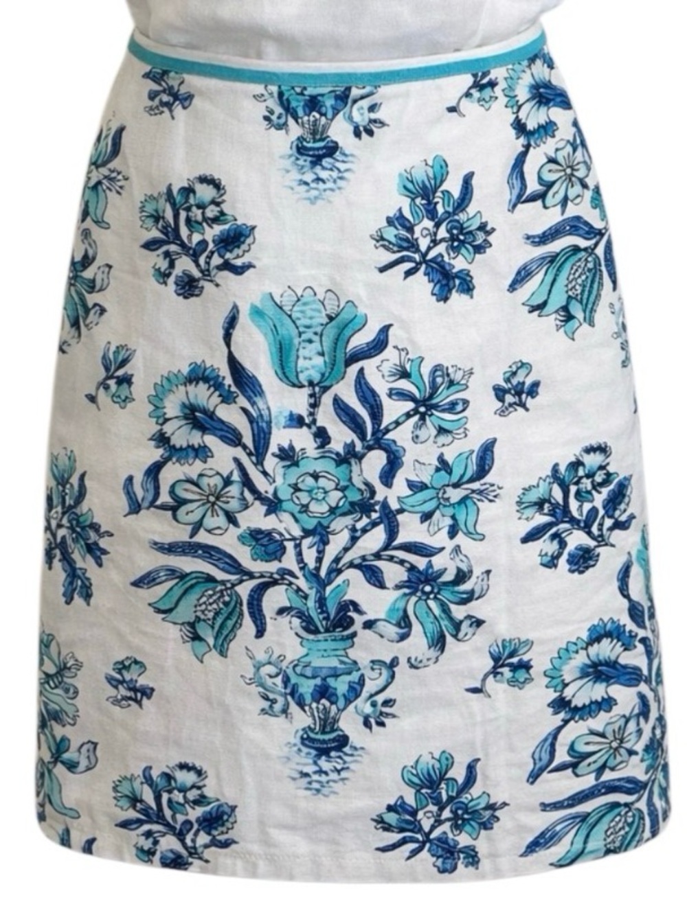 Talbots Blue White Floral Skirt 10P Petite Lined Hidden Zip NWOT - Picture 2 of 5